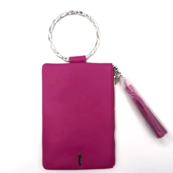Thacker New York Nolita Clutch Twisted Ring handle Leather -Fuchsia NWT - Picture 2 of 10